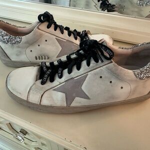 Golden Goode White Sneakers with Glitter Accents